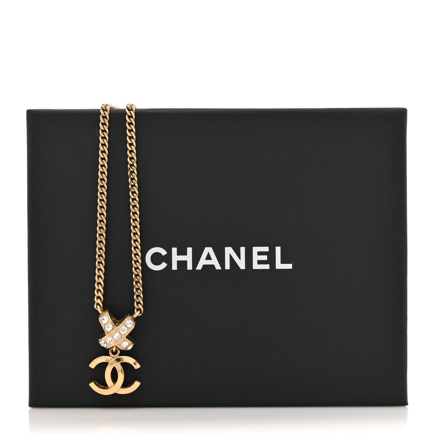 Chanel Metal Crystal CC Cross Pendant Necklace Gold 5 of 5