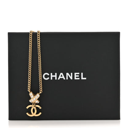 Chanel Metal Crystal CC Cross Pendant Necklace Gold 5 of 5