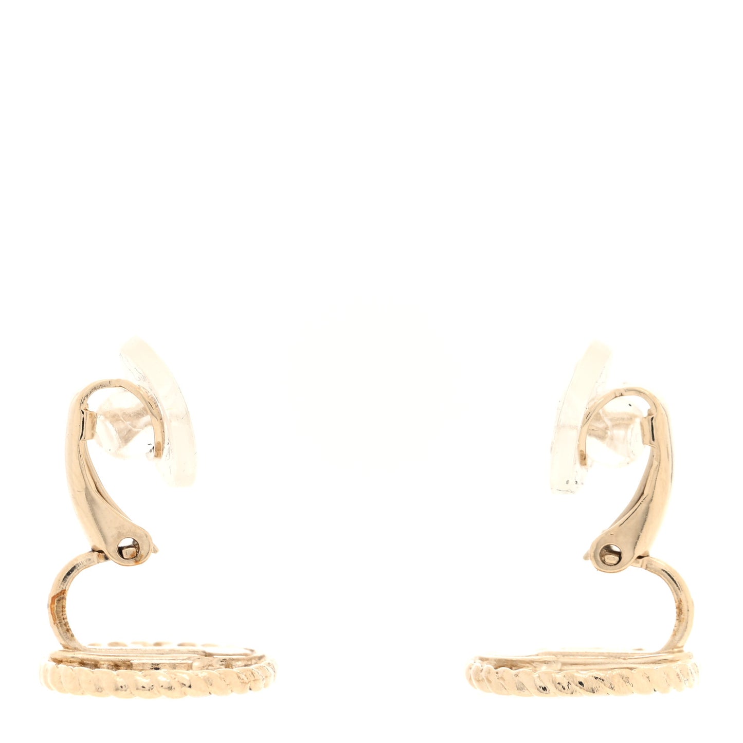 Metal Chain CC Round Clip On Earrings Gold Blue Golden Blue