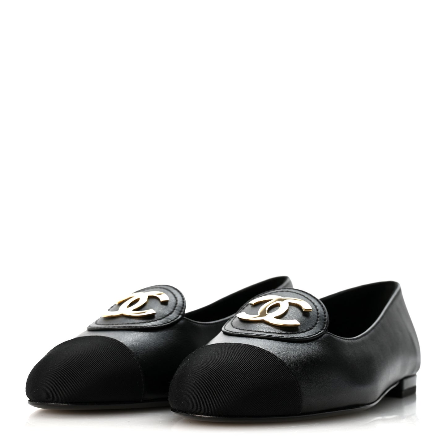 Calfskin Grosgrain Cap Toe CC Moccasin Loafers 37 Black