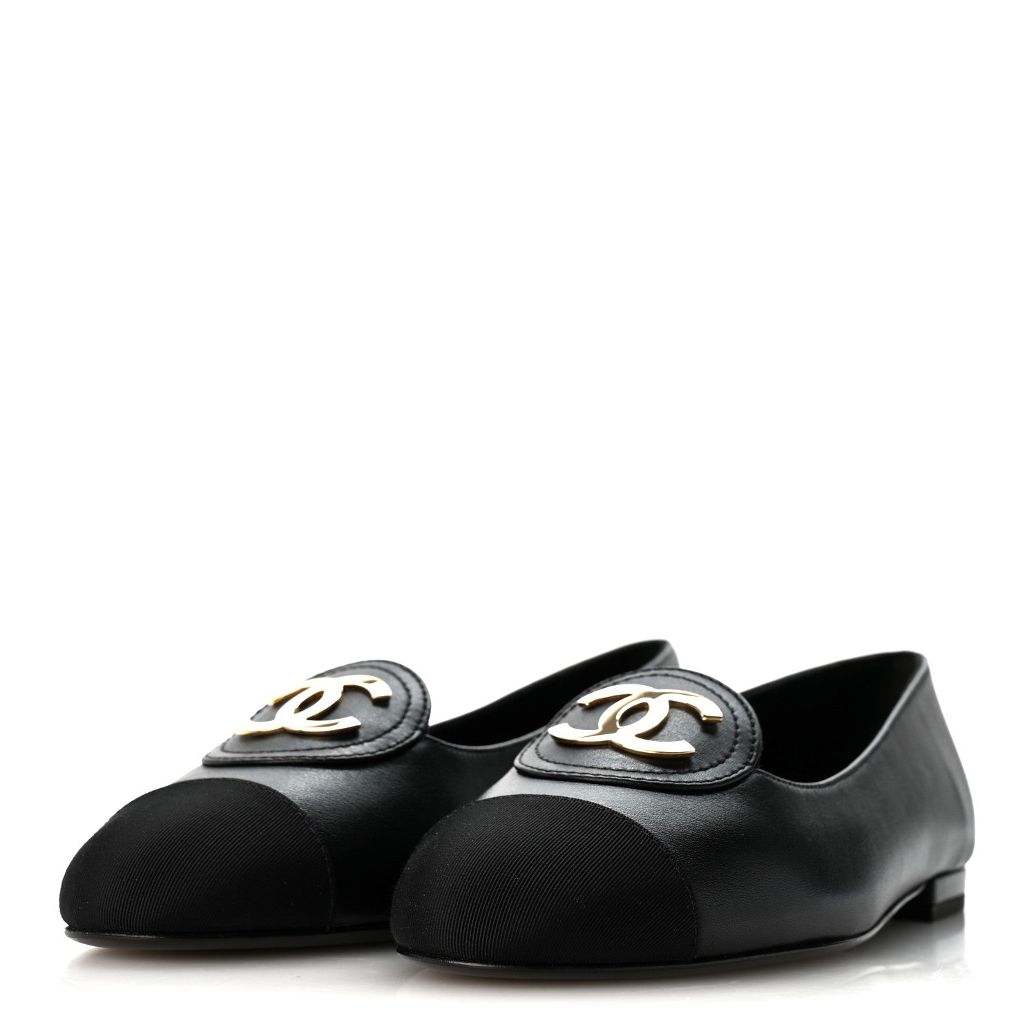 Chanel Calfskin Grosgrain Cap Toe CC Moccasin Loafers 37 Black 4 of 10