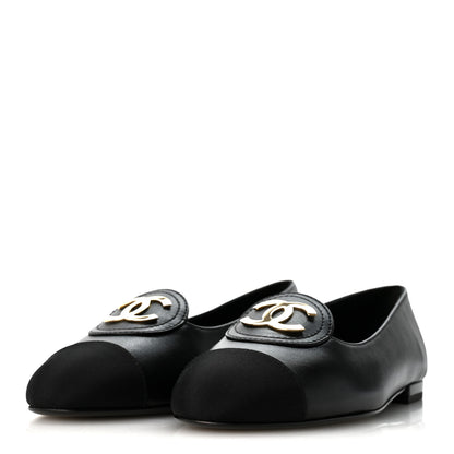 Chanel Calfskin Grosgrain Cap Toe CC Moccasin Loafers 37 Black 4 of 10