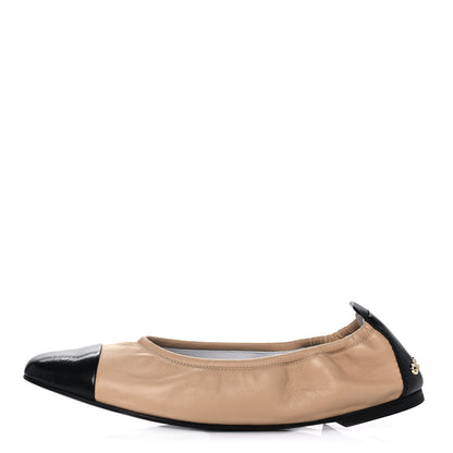 Chanel Lambskin Shiny Goatskin Calfskin Ballerina Flats 39.5 Beige Black 1 of 9