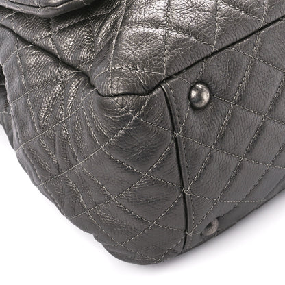 Chanel Metallic Calfskin Quilted Small XXL Travel Flap Bag Dark Silver 10 of 12