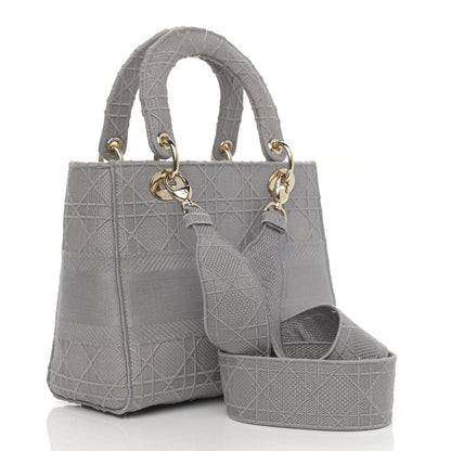 Christian Dior Canvas Embroidered Cannage Medium Lady D-Lite Gray 2 of 11