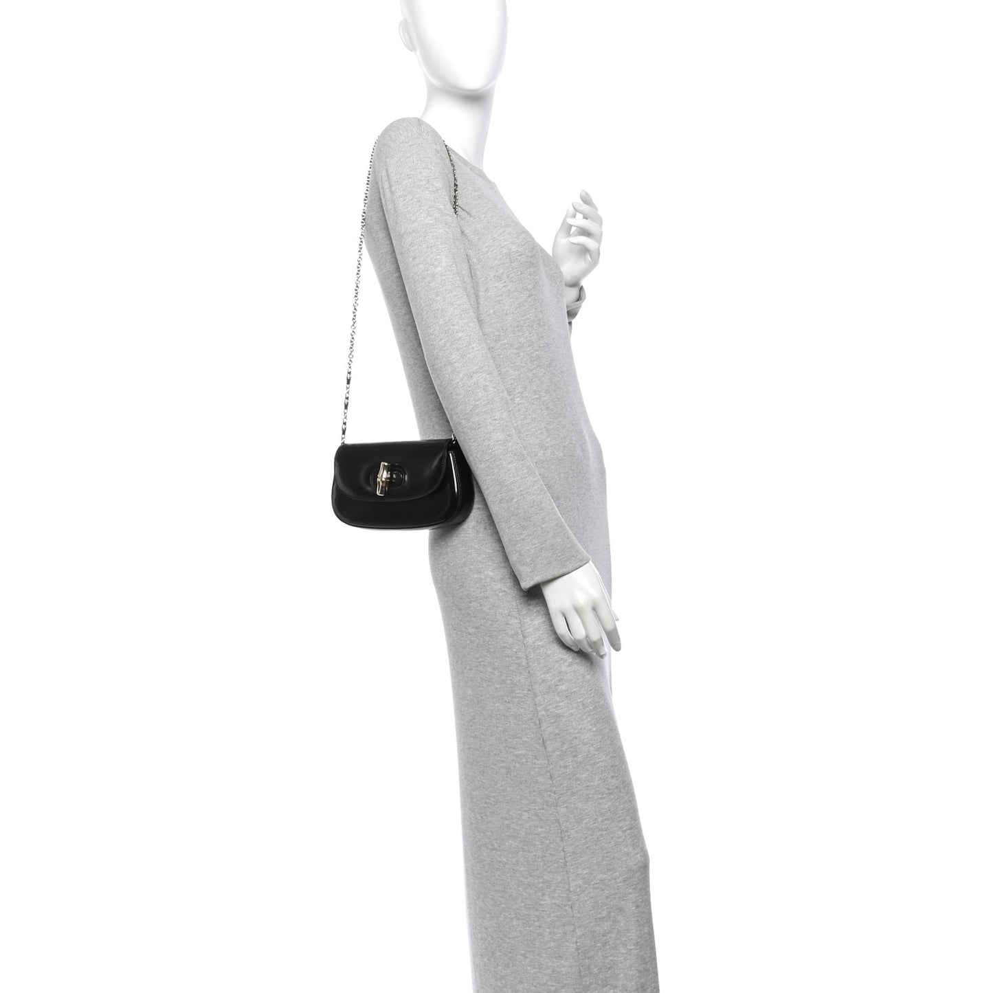 Shiny Calfskin Small Bamboo Night Bag Black