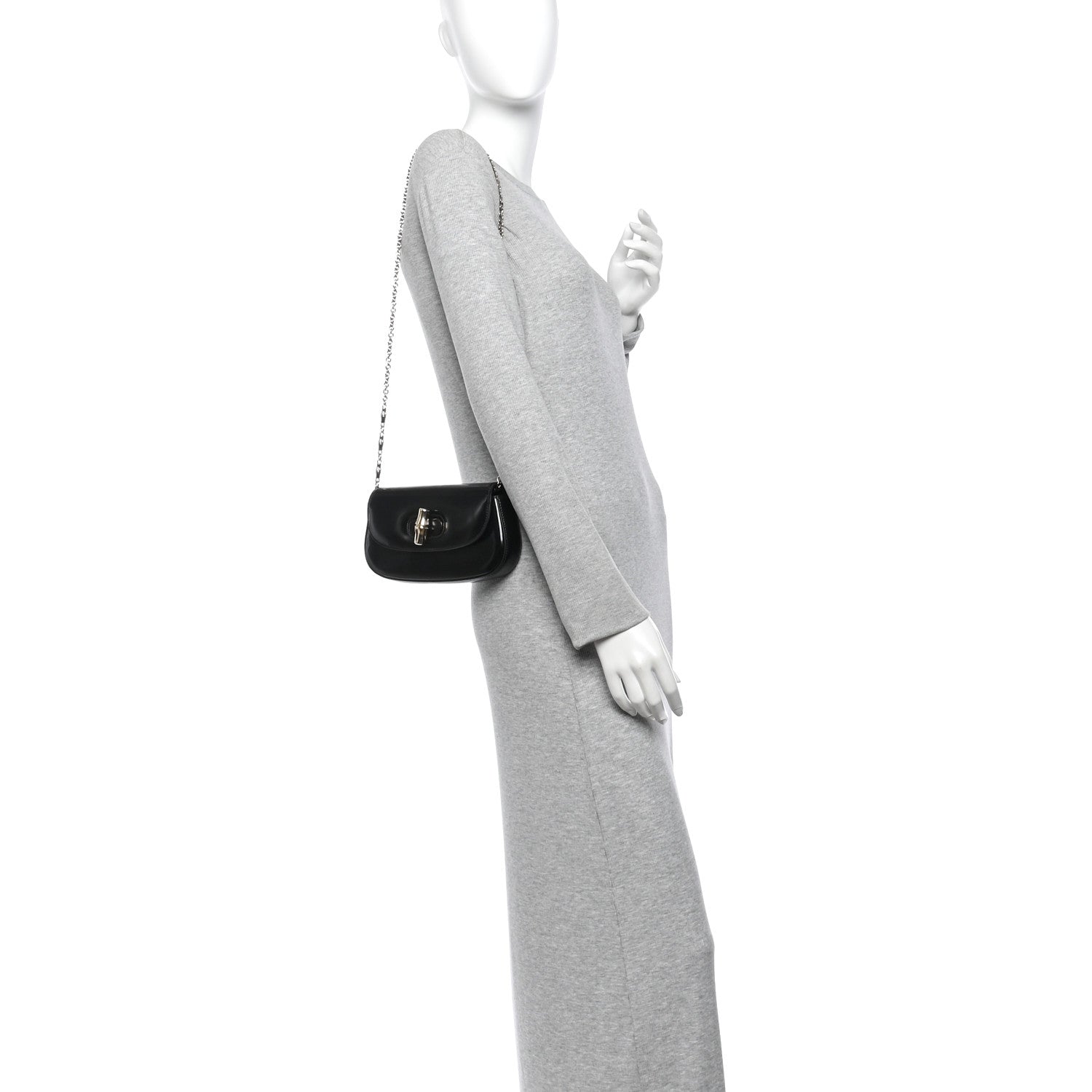 Gucci Shiny Calfskin Small Bamboo Night Bag Black 2 of 10