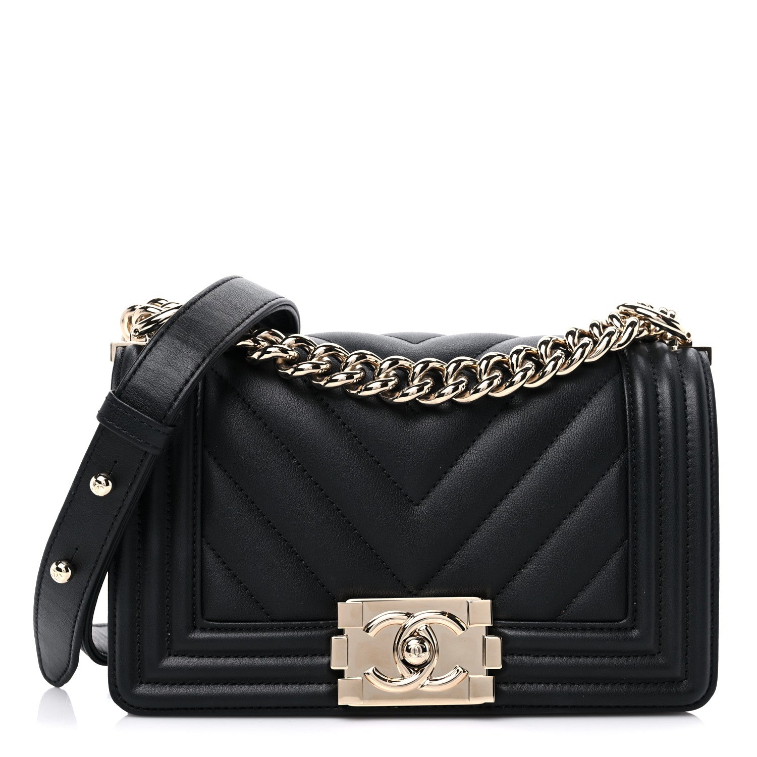 Chanel Calfskin Chevron Quilted Small Boy Flap Black 1 of 13