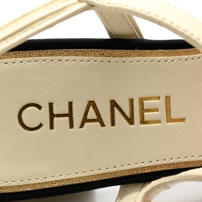 Chanel Lambskin Grosgrain Open Sandals 36.5 Ivory Black 6 of 11