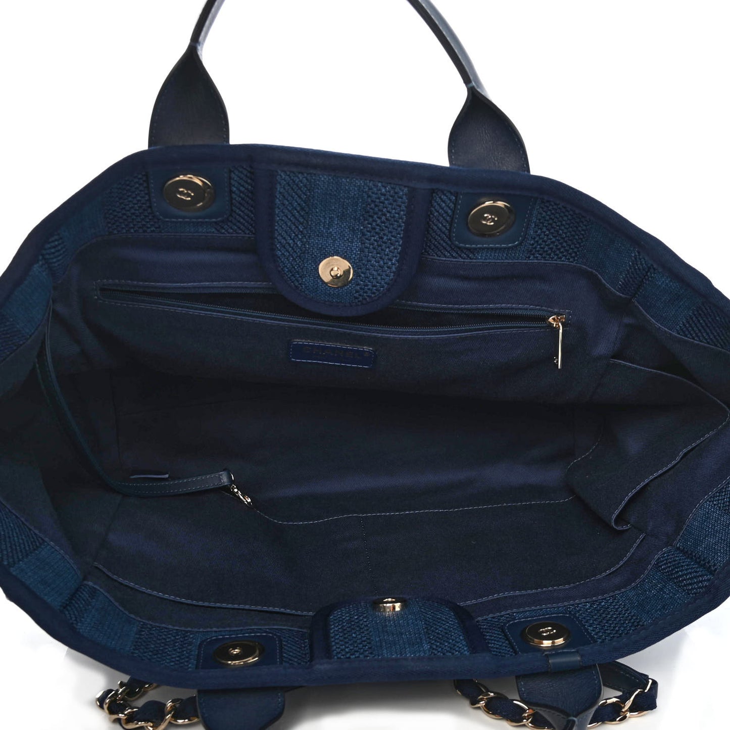 Mixed Fibers Striped Medium Deauville Tote Navy Blue