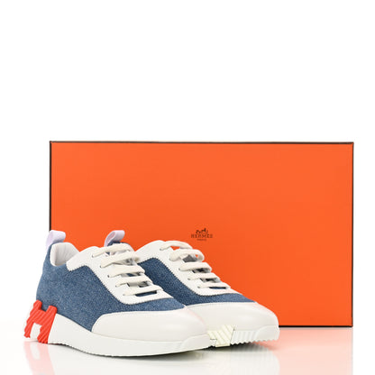 Hermes Denim Suede Goatskin Bouncing Sneakers 37 Bleu Clair White 12 of 12