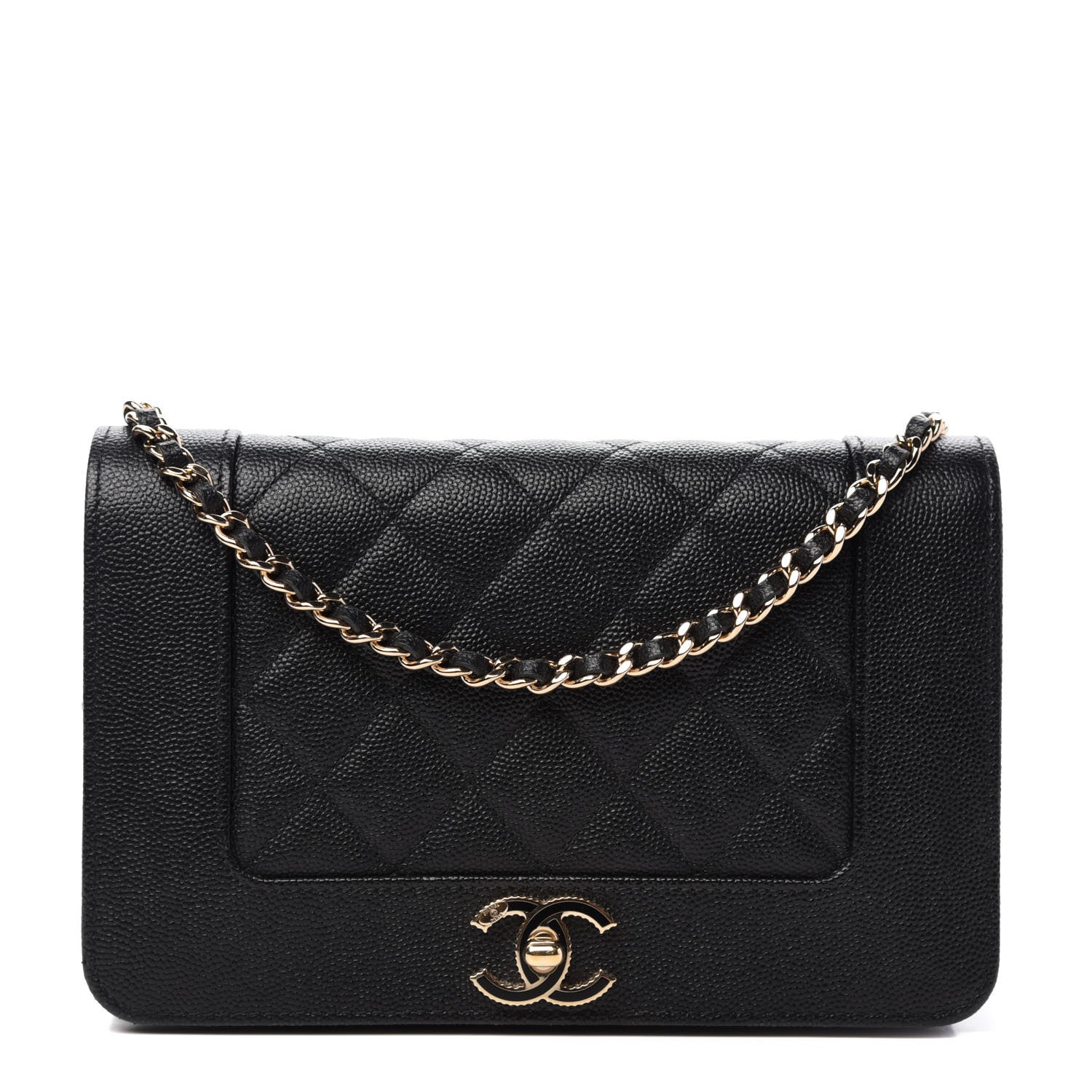 Chanel Caviar Quilted Vintage Mademoiselle Wallet On Chain WOC Black 1 of 12