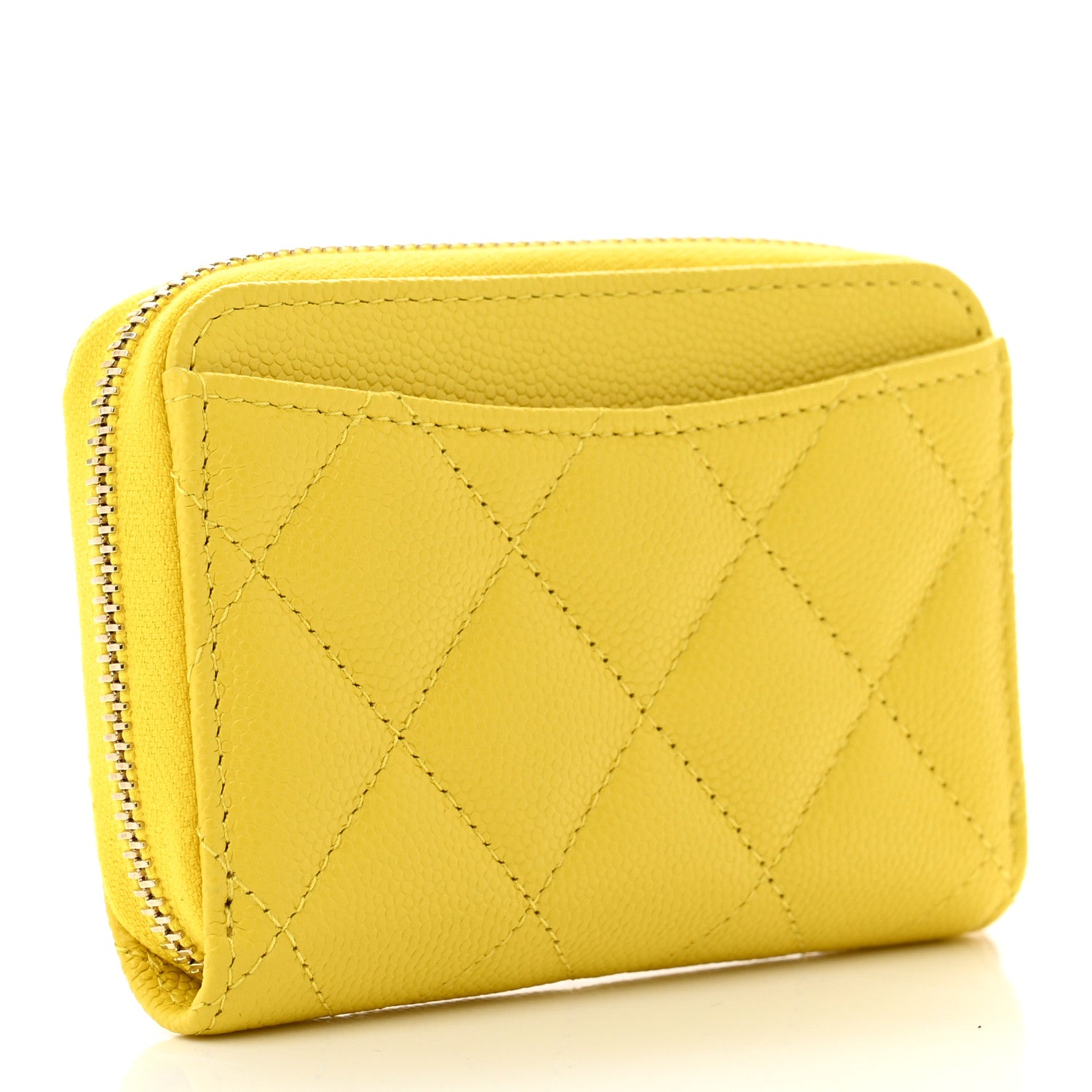 Chanel Caviar Quilted Zip Coin Purse Yellow 2 of 6