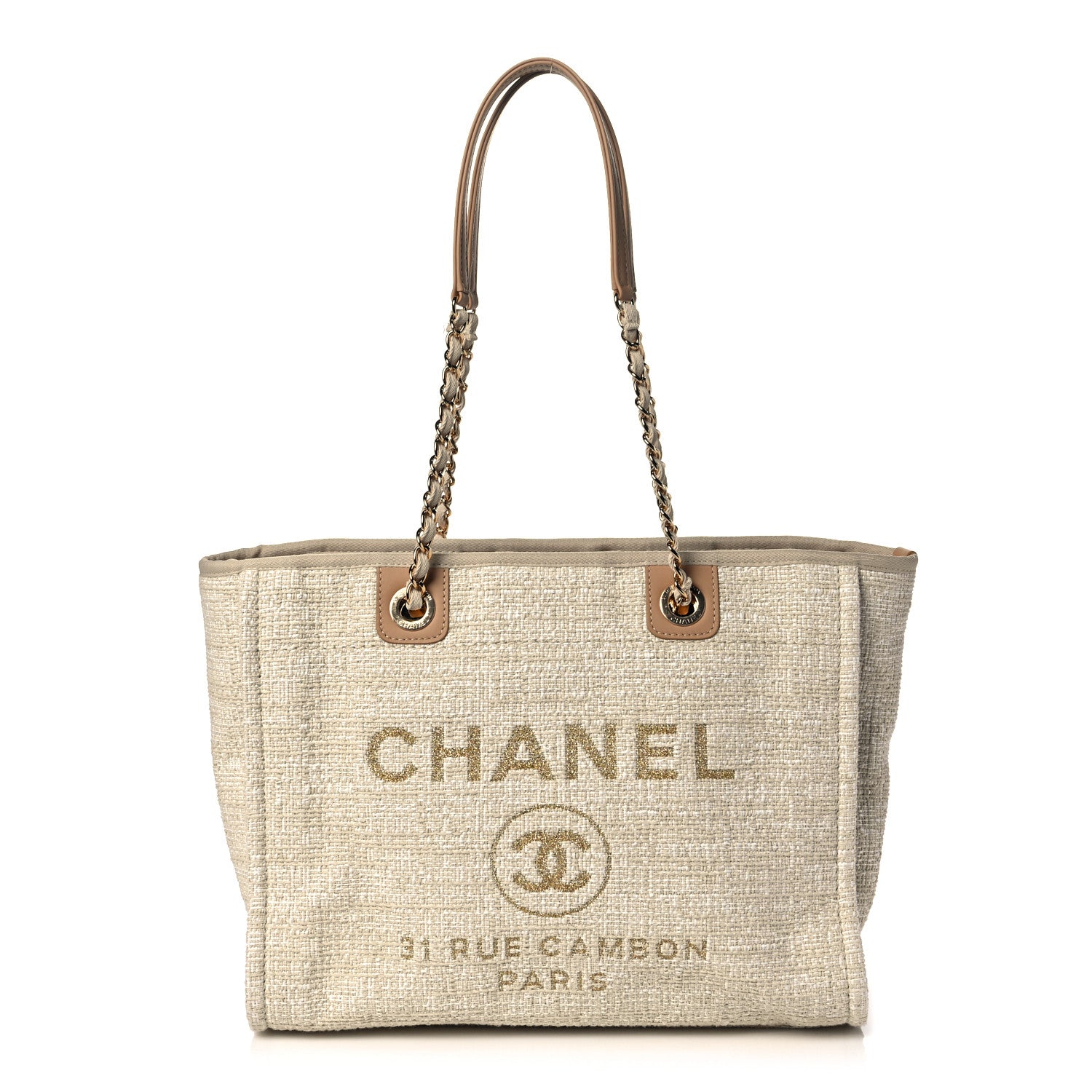 Chanel Canvas Small Deauville Tote Light Beige 1 of 9