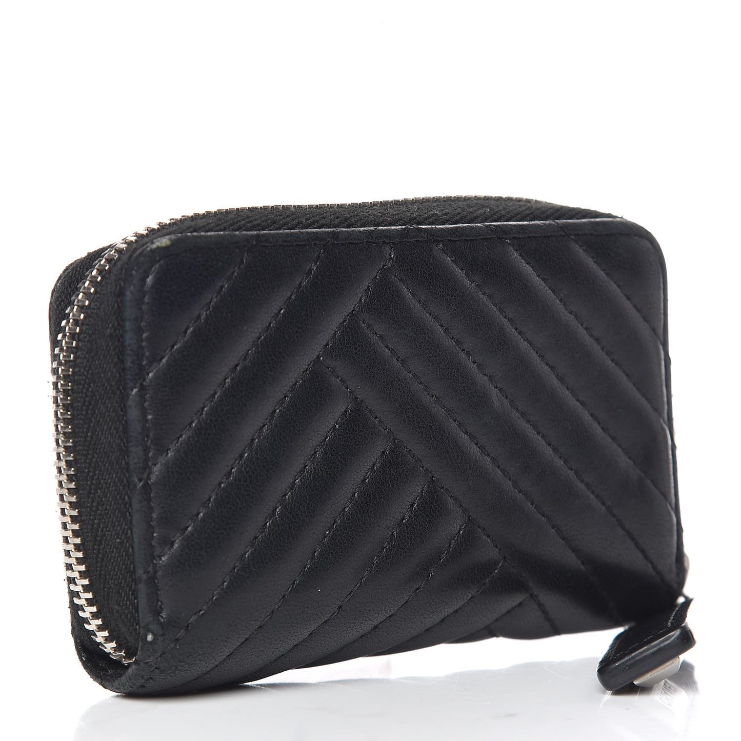 Lambskin Quilted Crossing Zip Around Coin Purse Black