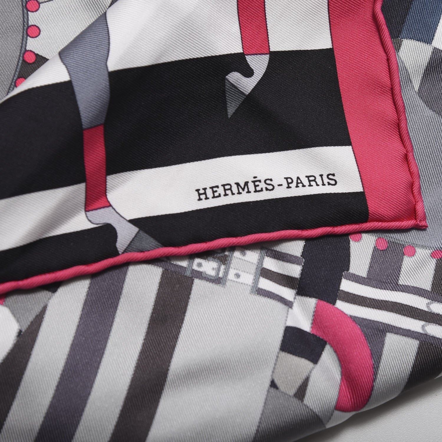 Hermes Silk Gavroche Rocabar Pocket Square Scarf Rose Vif Gris Black 4 of 5
