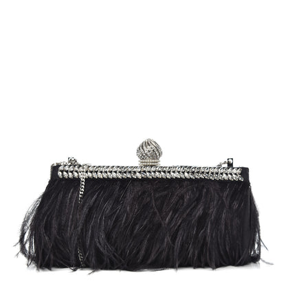 Jimmy Choo Satin Feather Crystal Embellished Celeste Clutch Black 1 of 7