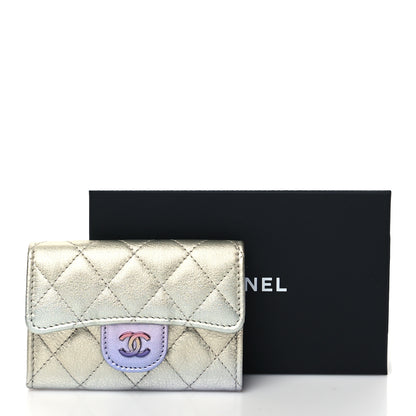 Chanel Gradient Metallic Calfskin Quilted Flap Card Holder Wallet Silver Blue Yellow Purple 10 of 10