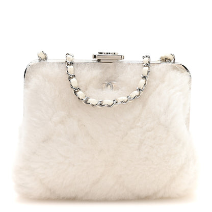 Chanel Shearling Sheepskin Lambskin Quilted Clutch With Chain White 1 of 10
