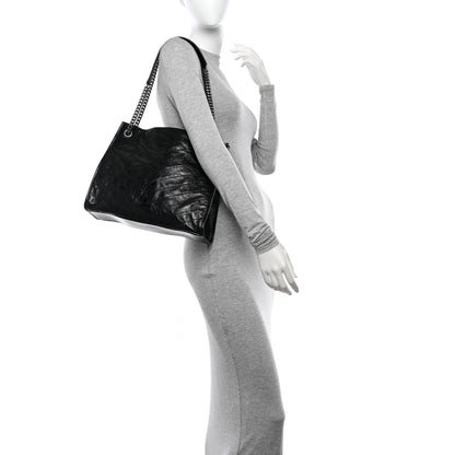 Saint Laurent Crinkled Calfskin Matelasse Monogram Medium Niki Shopper Tote Black 2 of 10