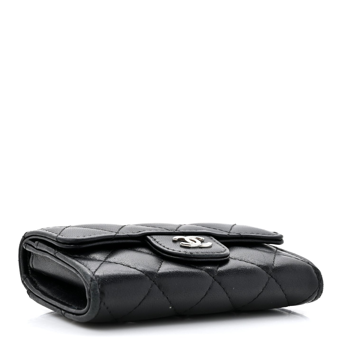 Lambskin Quilted Flap Card Holder Wallet Black