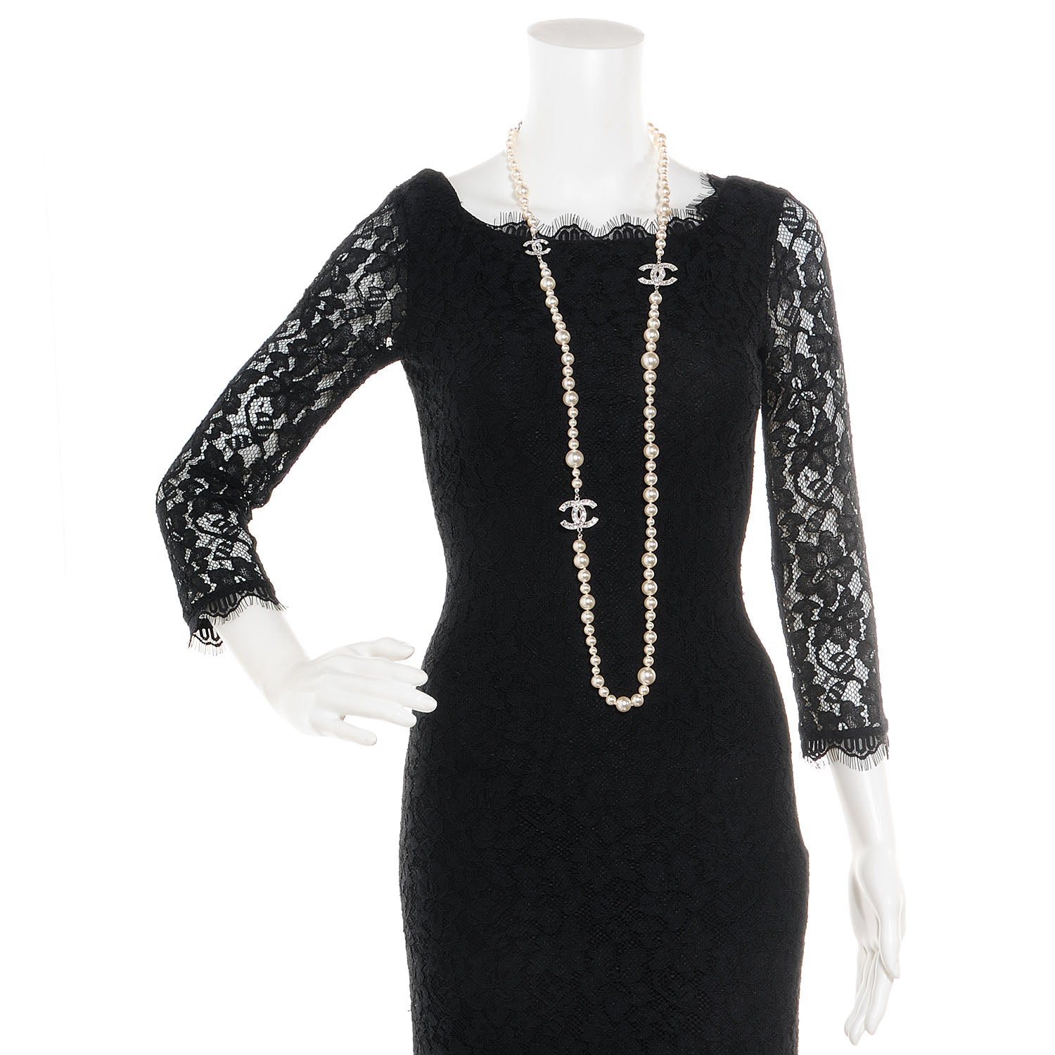 Chanel Crystal Pearl CC Long Necklace Silver 2 of 5