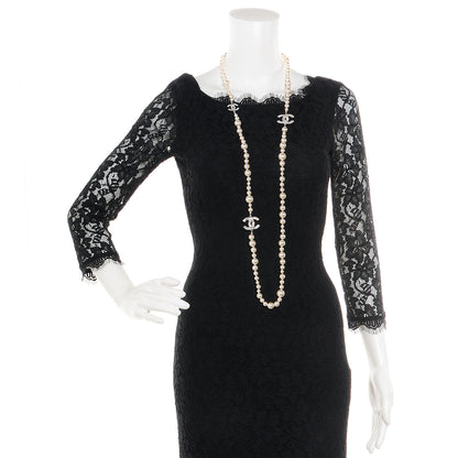 Chanel Crystal Pearl CC Long Necklace Silver 2 of 5