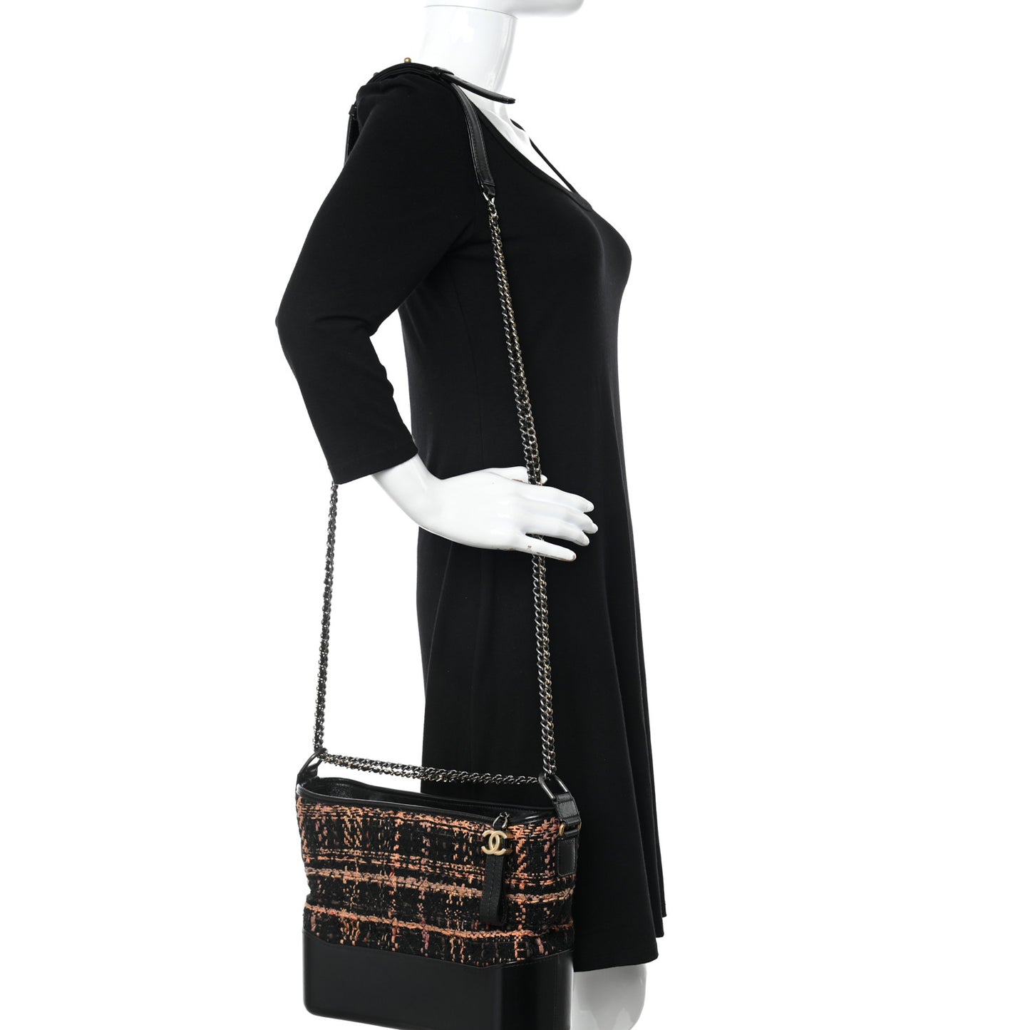 Tweed Calfskin Medium Gabrielle Hobo Black Brown