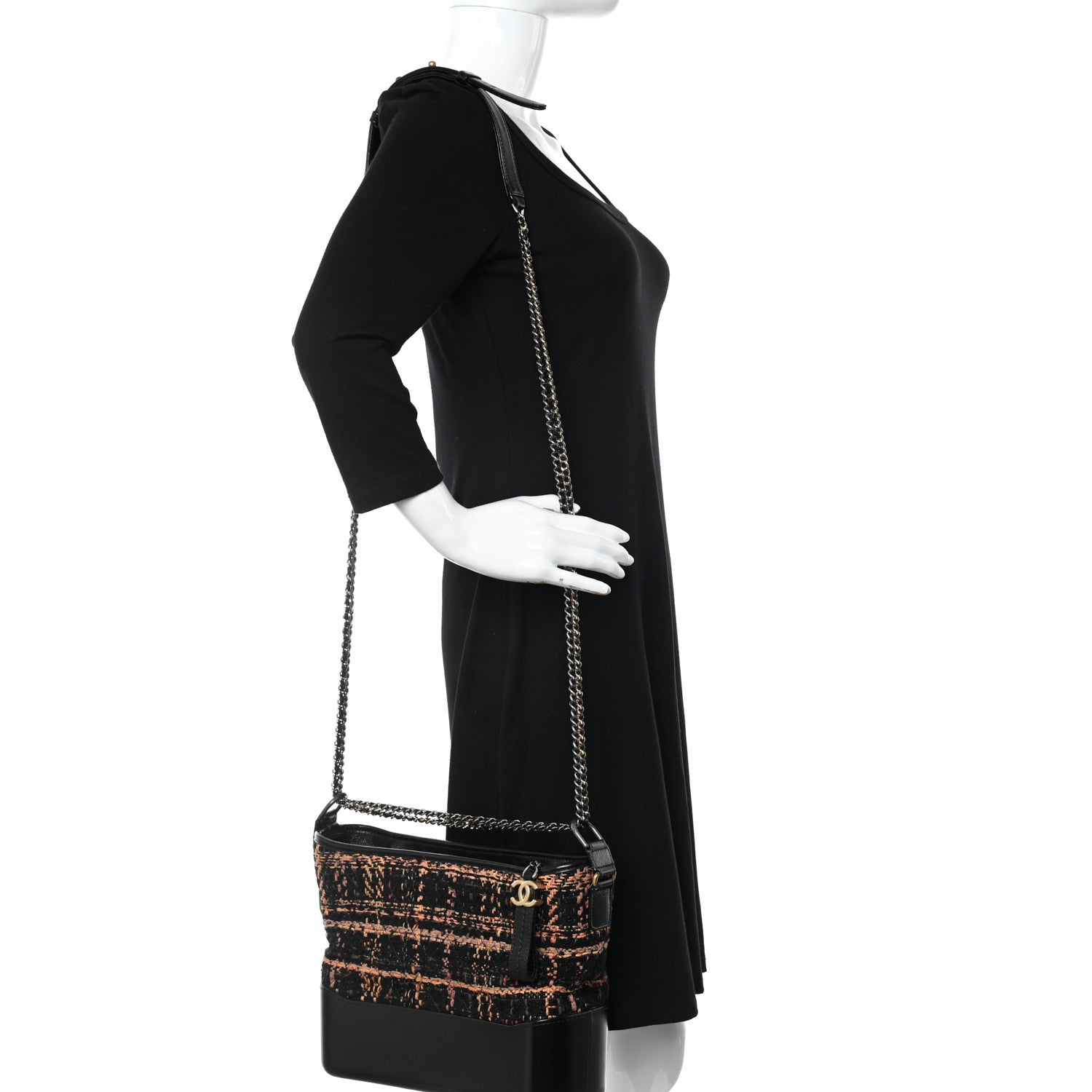 Chanel Tweed Calfskin Medium Gabrielle Hobo Black Brown 2 of 10