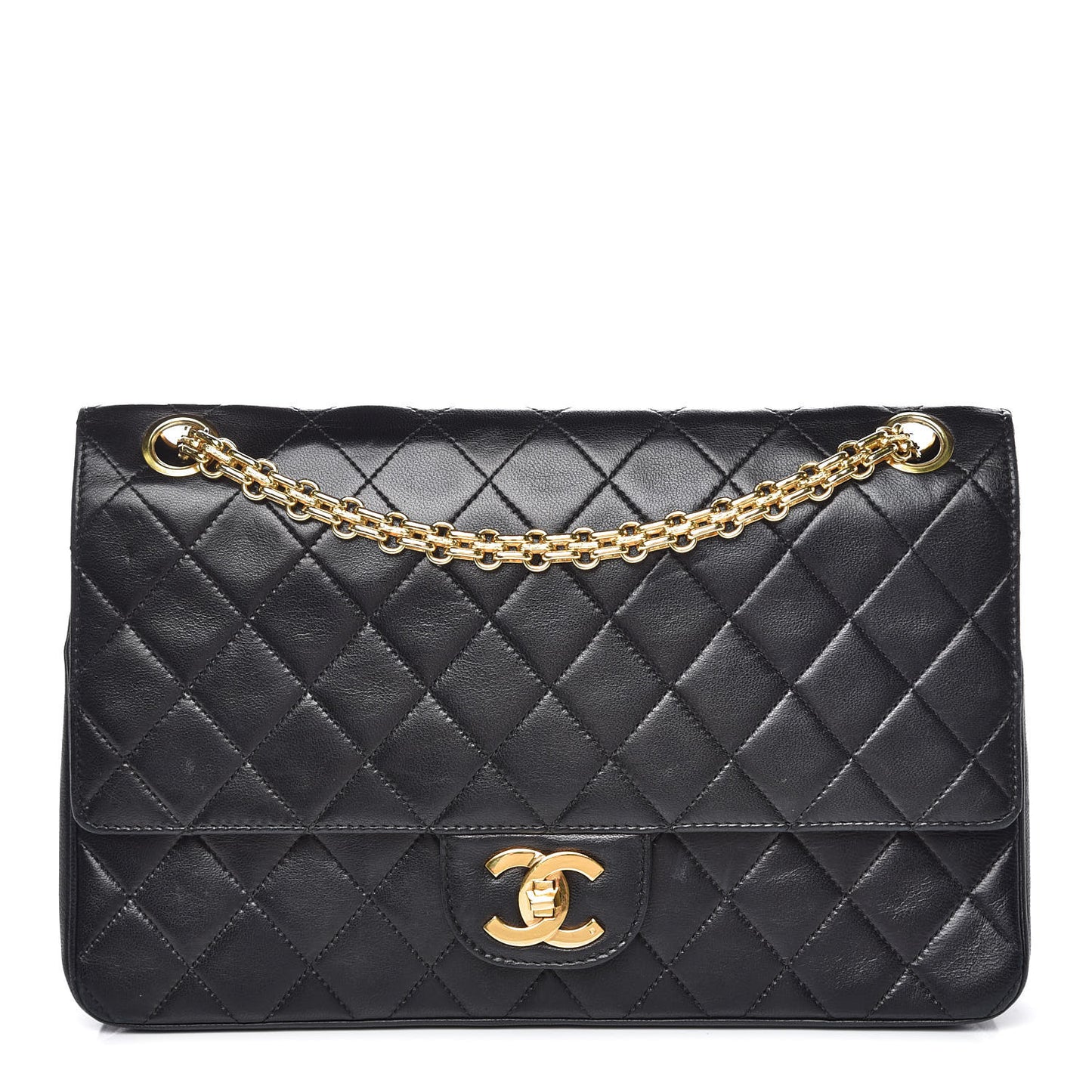 Lambskin Quilted Medium Double Flap Bijoux Chain Black