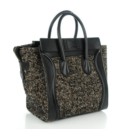 Celine Smooth Calfskin Tweed Mini Luggage Black 3 of 8