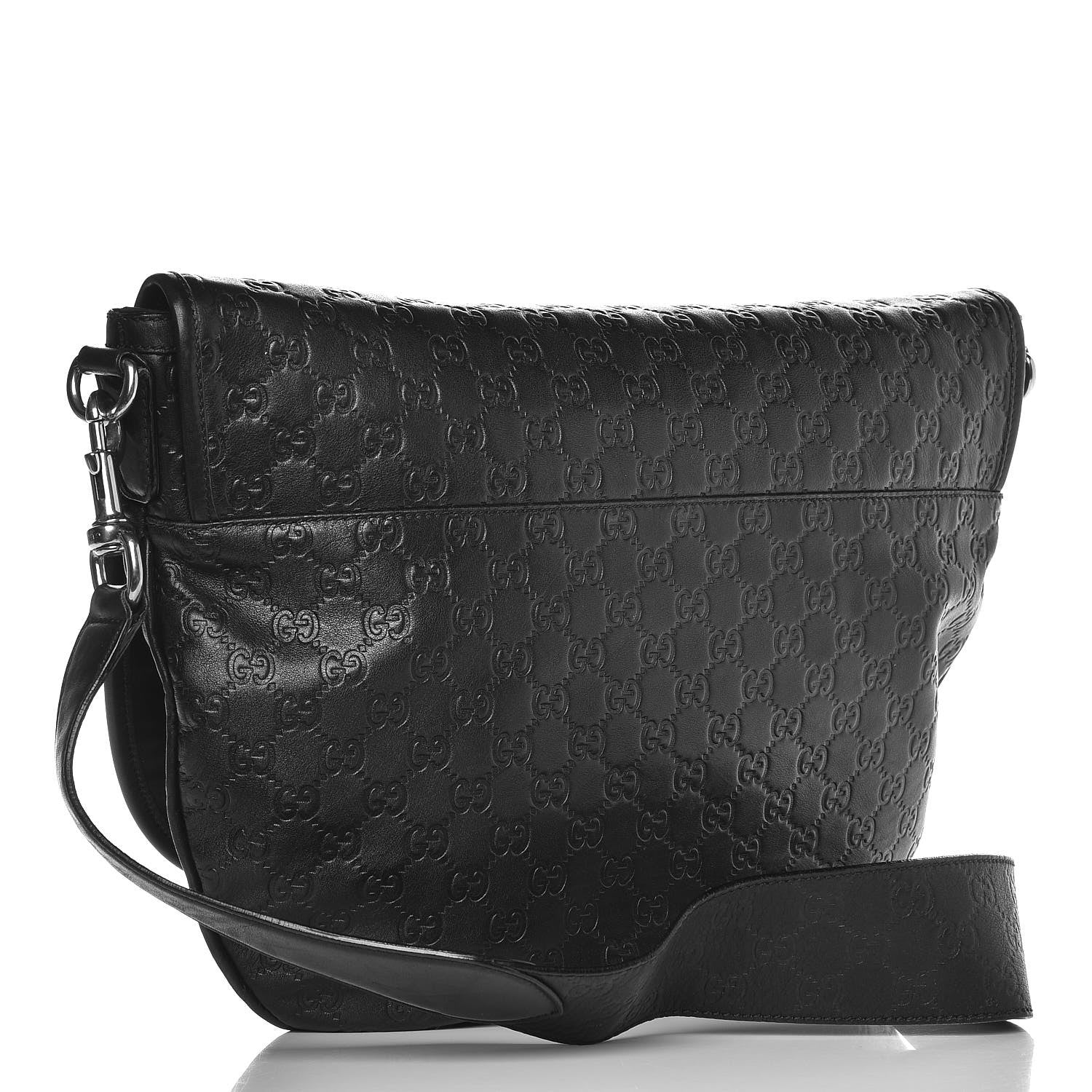 Gucci Guccissima Flap Messenger Bag Black 3 of 10