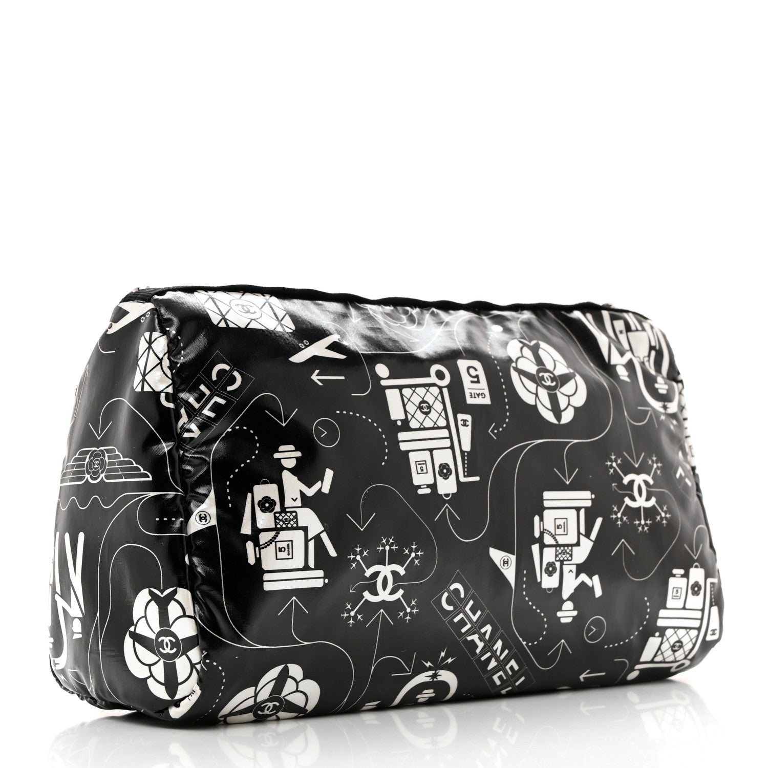 Chanel Coated Canvas Airline Cosmetic Pouch Black White 3 of 8