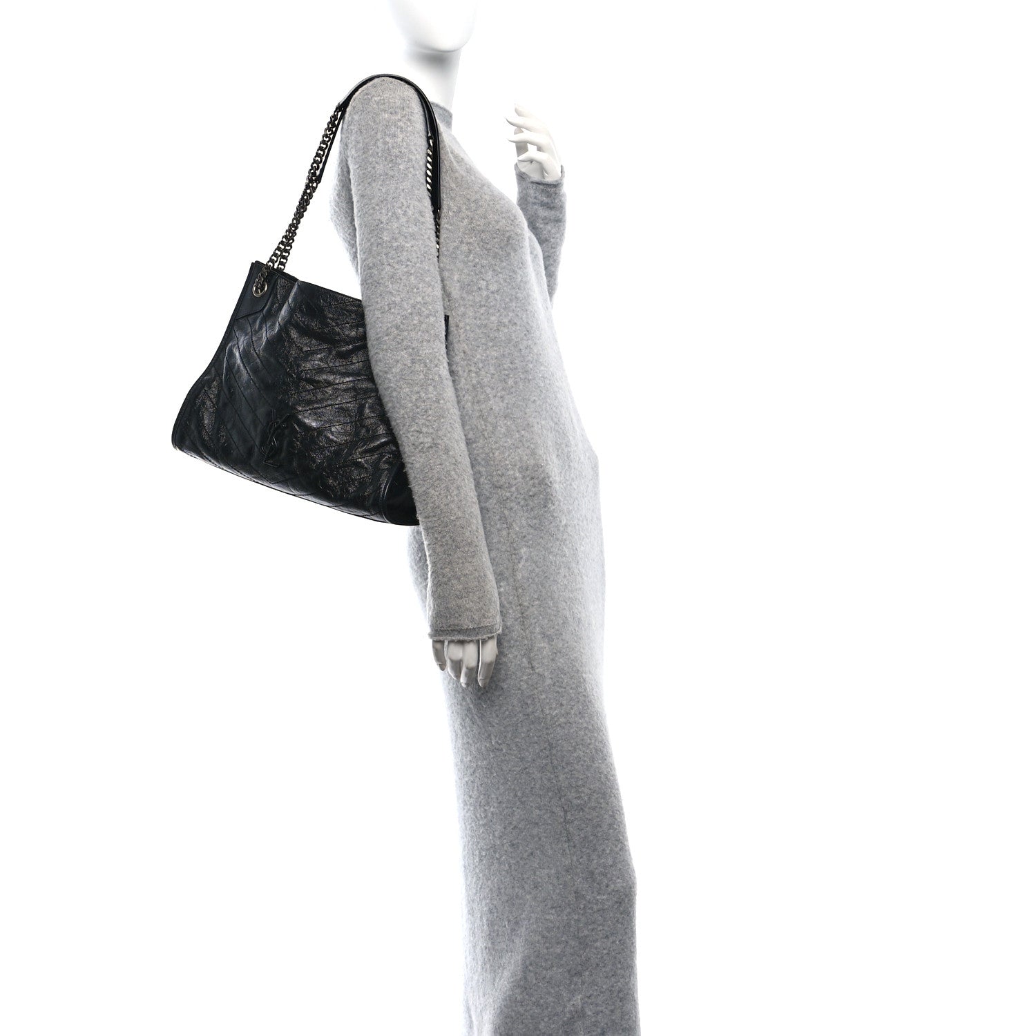 Saint Laurent Crinkled Calfskin Matelasse Monogram Medium Niki Shopper Tote Black 2 of 10