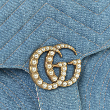 Gucci Denim Matelasse Small Pearly GG Marmont Shoulder Bag Blue 9 of 9