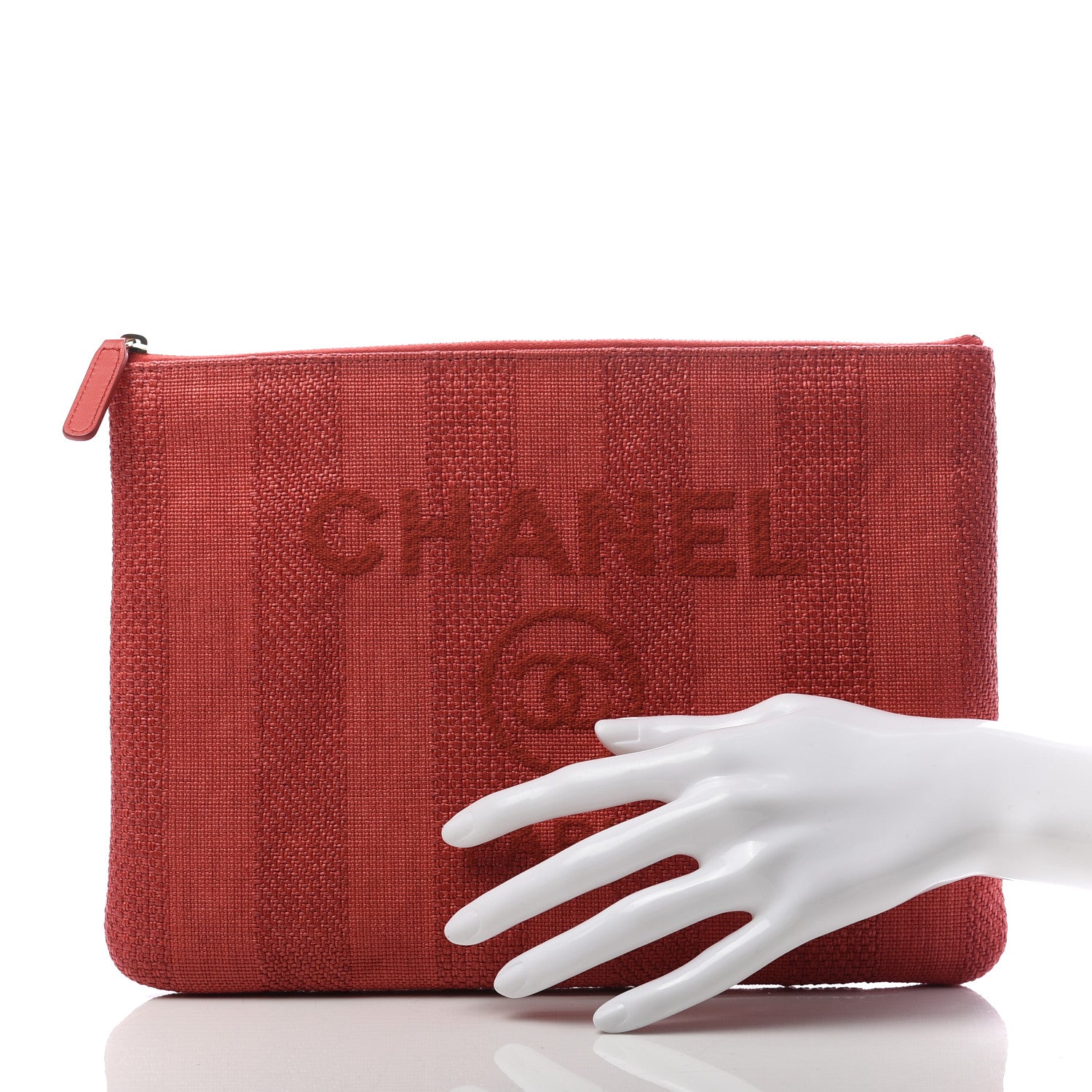 Chanel Mixed Fibers Striped Deauville Cosmetic Pouch Red 2 of 8