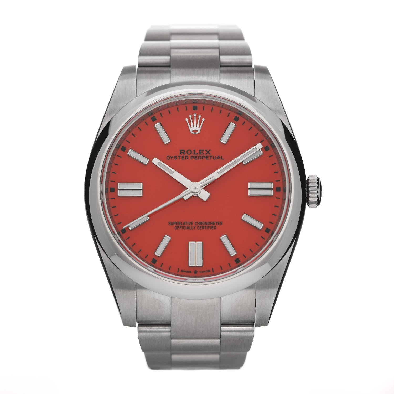 Rolex Stainless Steel 41mm Oyster Perpetual Watch Coral Red 124300 1 of 5