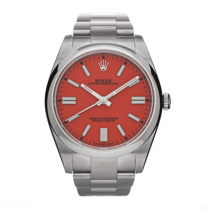 Rolex Stainless Steel 41mm Oyster Perpetual Watch Coral Red 124300 1 of 5