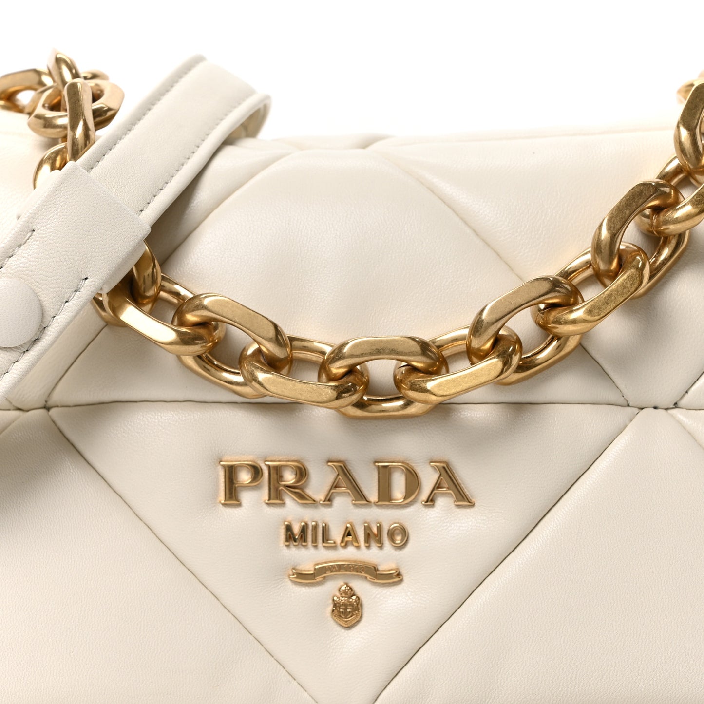 Nappa Metal Quilted Small Patchwork System Flap Bag White