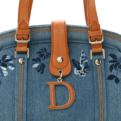 Christian Dior Denim Embroidered Satchel Blue 8 of 11