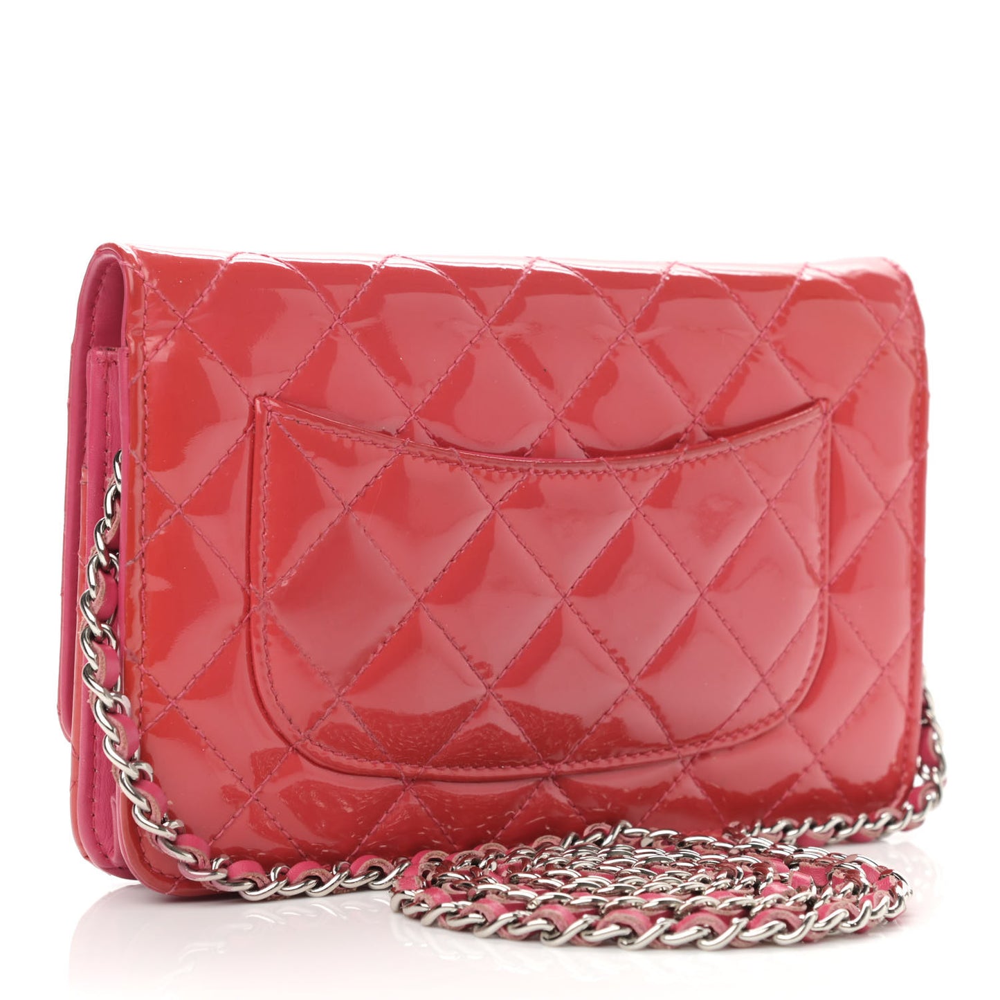 Patent Calfskin Quilted Wallet On Chain WOC Pink