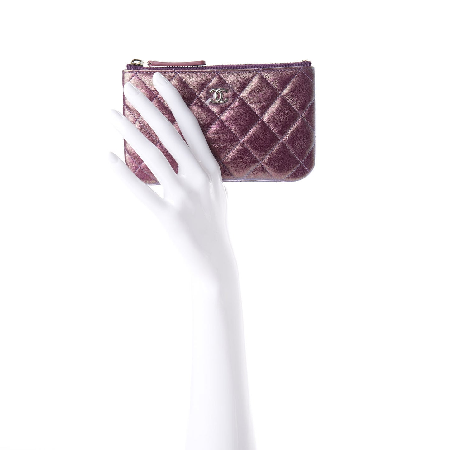 Iridescent Lambskin Quilted Small Cosmetic Case Purple