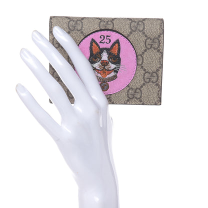 Gucci GG Supreme Monogram Bosco Patch Card Case Wallet Beige Malva Hibiscus Red 2 of 8