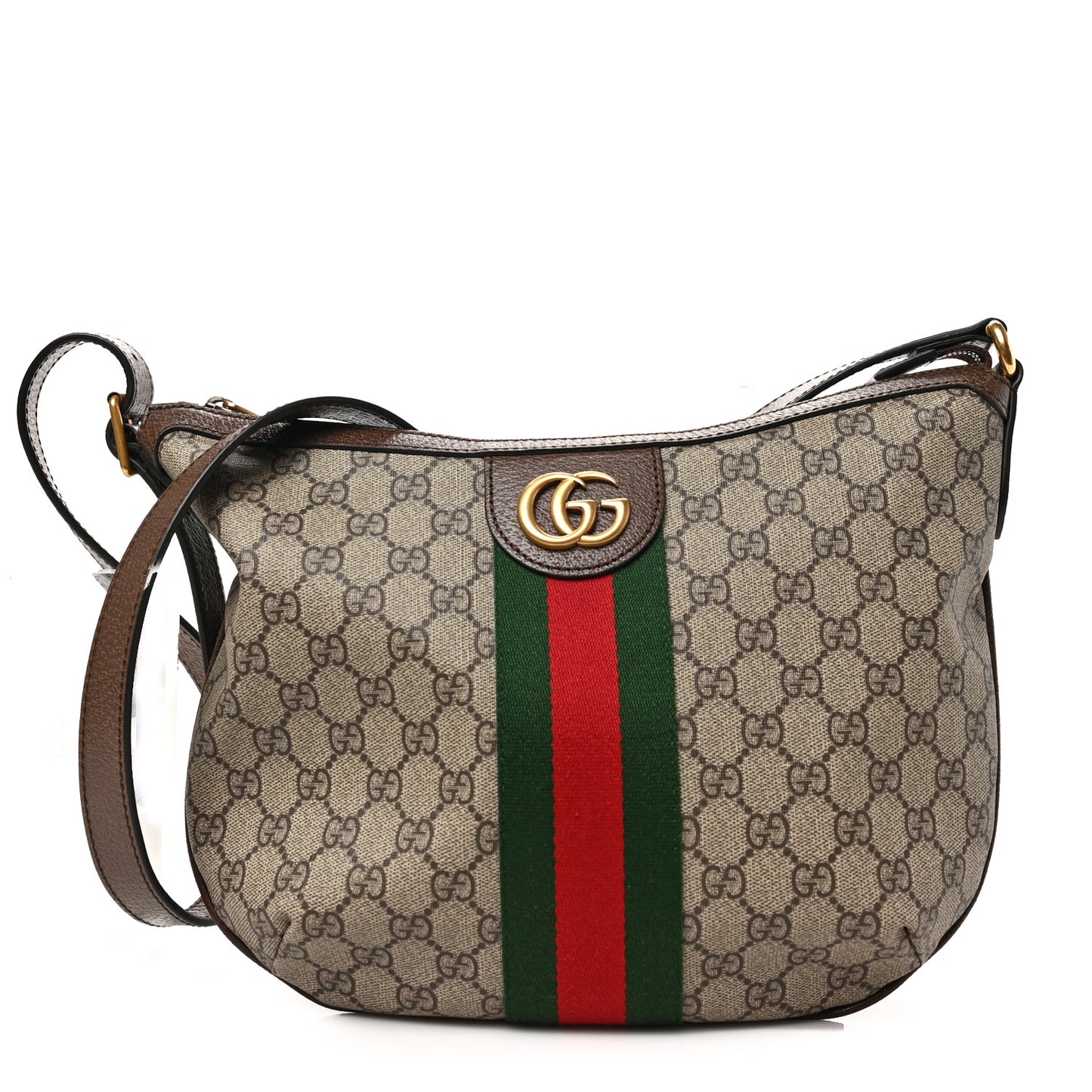 GG Supreme Monogram Web Small Ophidia Half Moon Hobo Brown