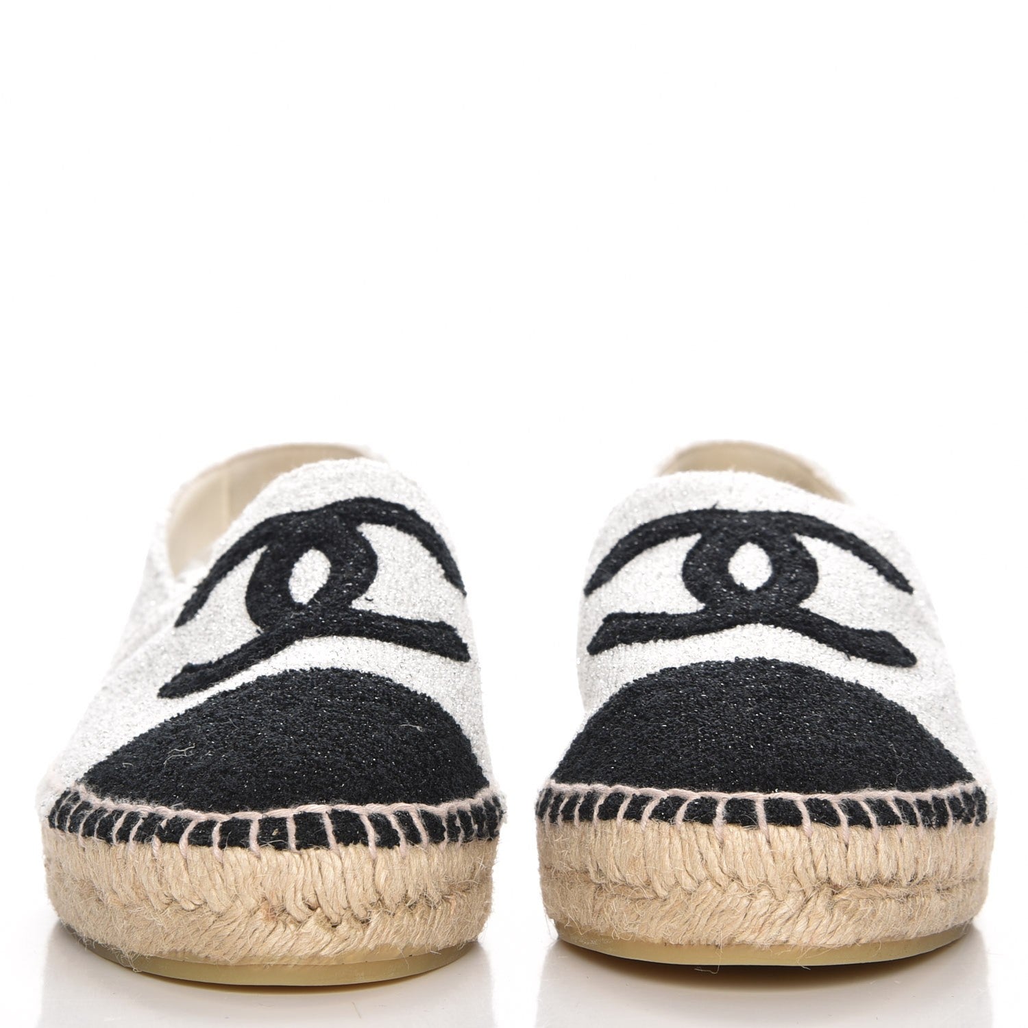 Chanel Fabric CC Espadrilles 37 Silver Black 2 of 10