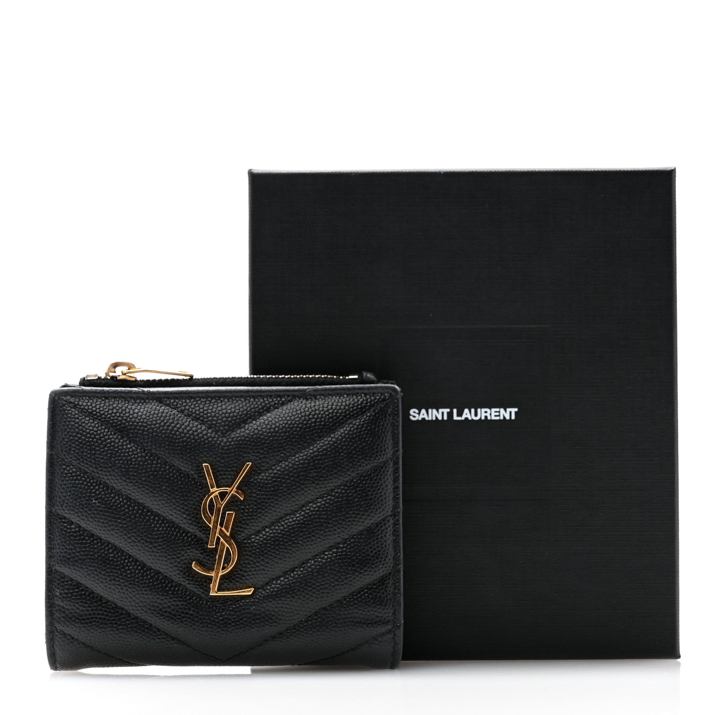 Grain De Poudre Matelasse Chevron Monogram Zipped Two-Part Wallet Black
