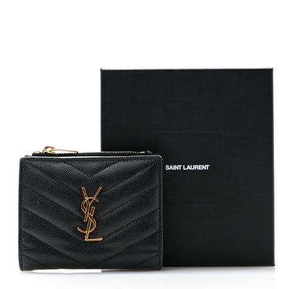 Saint Laurent Grain De Poudre Matelasse Chevron Monogram Zipped Two-Part Wallet Black 9 of 9
