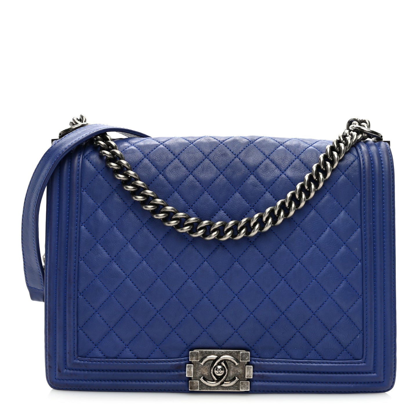 Calfskin Quilted Large Boy Flap Dark Blue