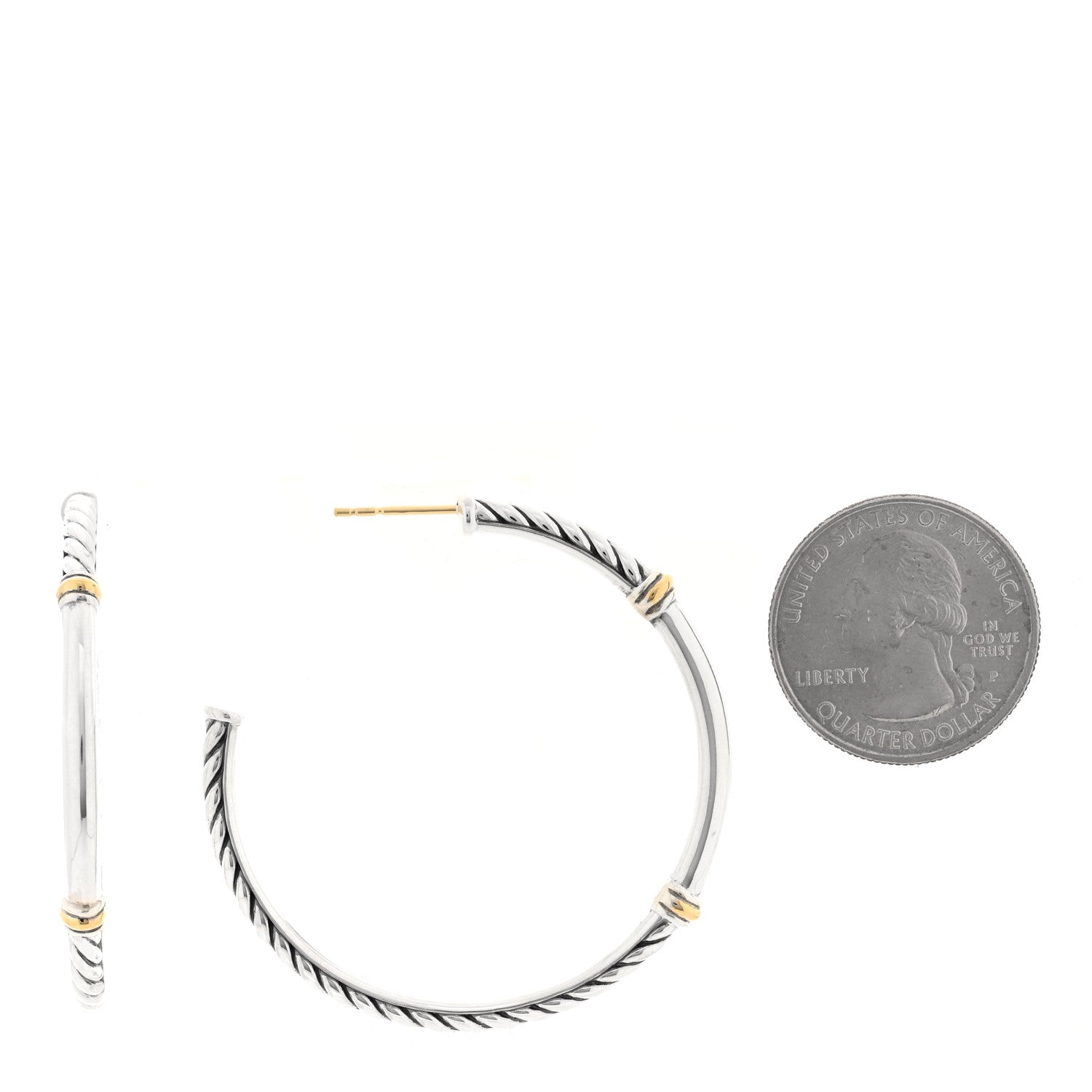 David Yurman Sterling Silver 18K Yellow Gold Metro Hoop Earrings 2 of 4
