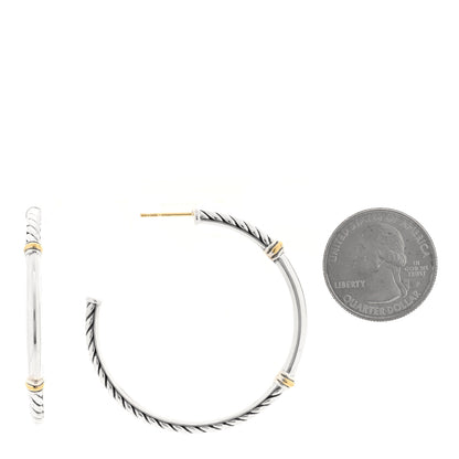 David Yurman Sterling Silver 18K Yellow Gold Metro Hoop Earrings 2 of 4